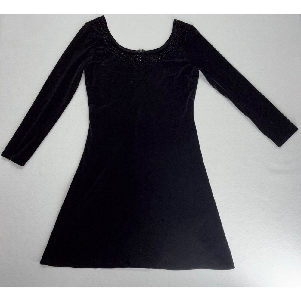 VTG JR Nites Black Velvet Maxi Dress Sz 10 Beaded Whimsigoth Fairy Grunge 90 Y2K